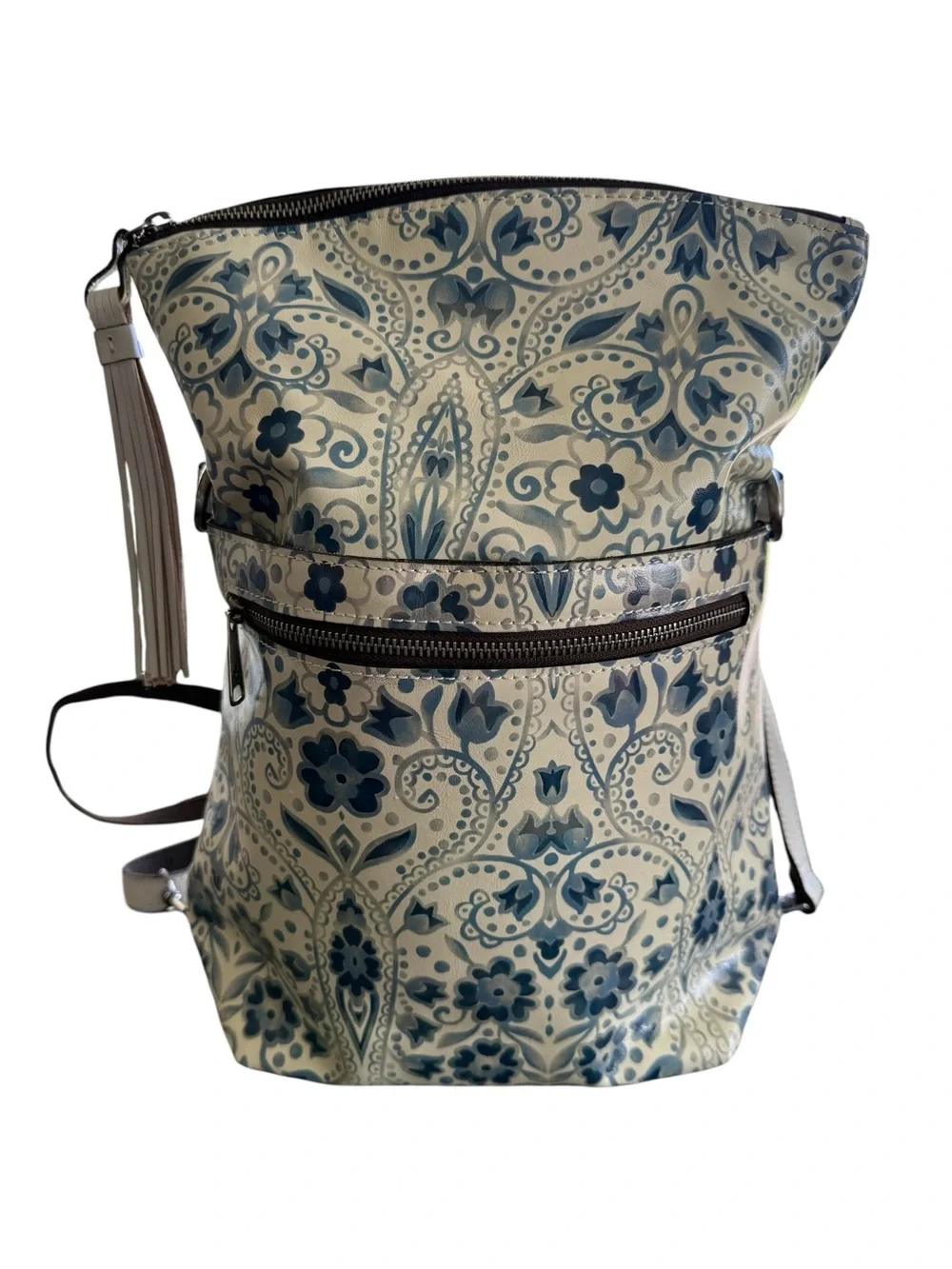 Patricia Nash Luzille Italian Folklore Blue Cream Convertible Backpack Crossbody